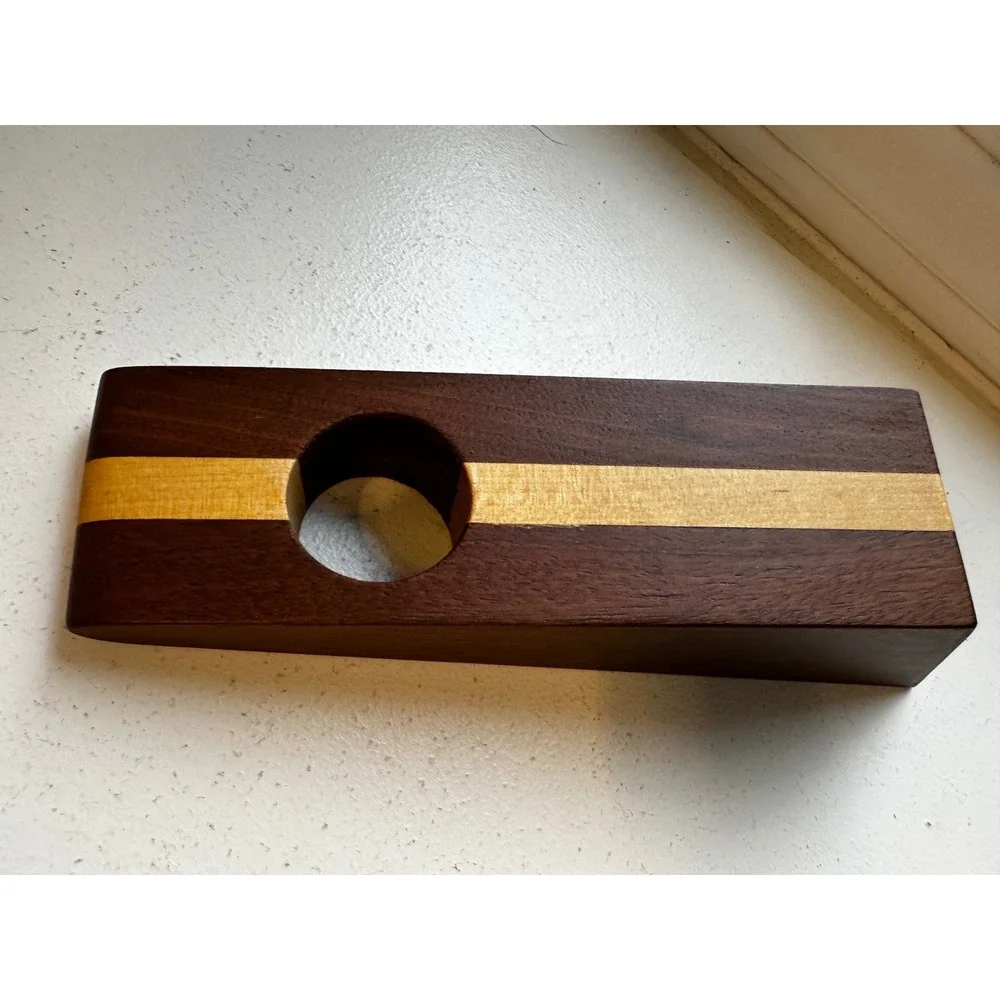 Handmade Wooden Balancing Wine Bottle Holder Two Tone Gravity Stand Dark Wood